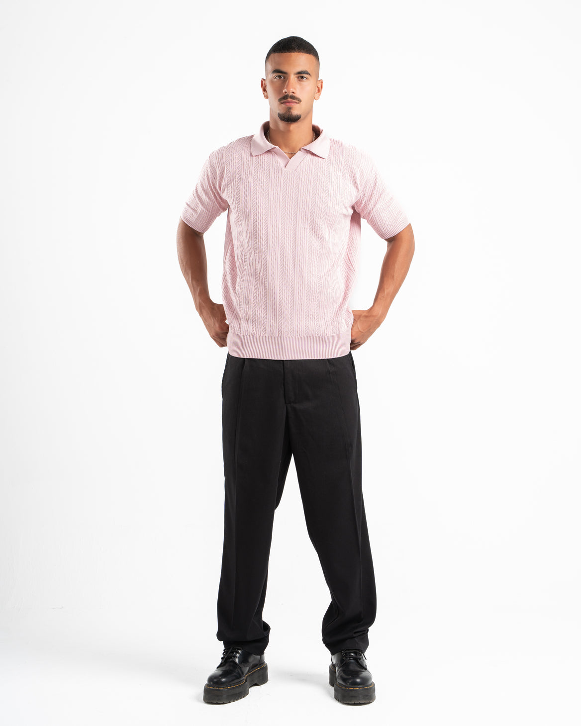 Pink Patterned Knit Polo