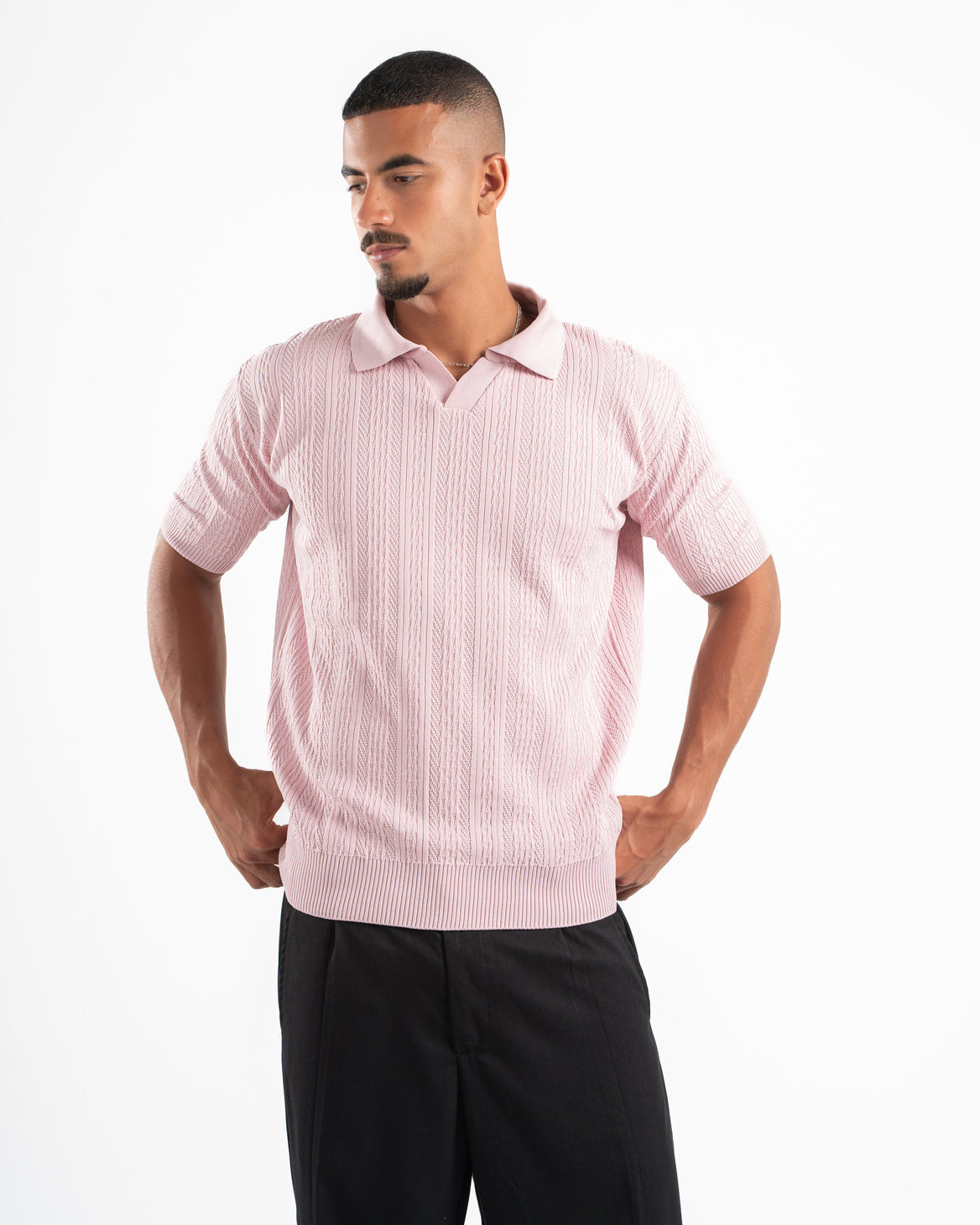Pink Patterned Knit Polo