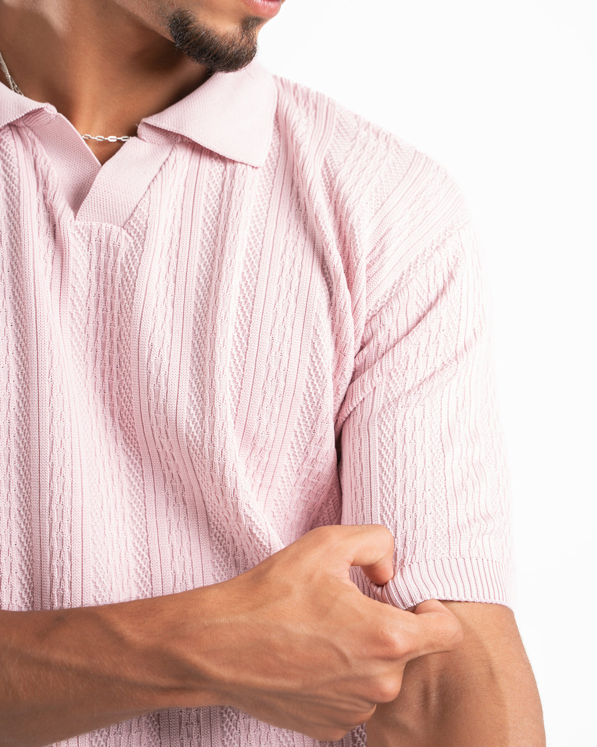 Pink Patterned Knit Polo