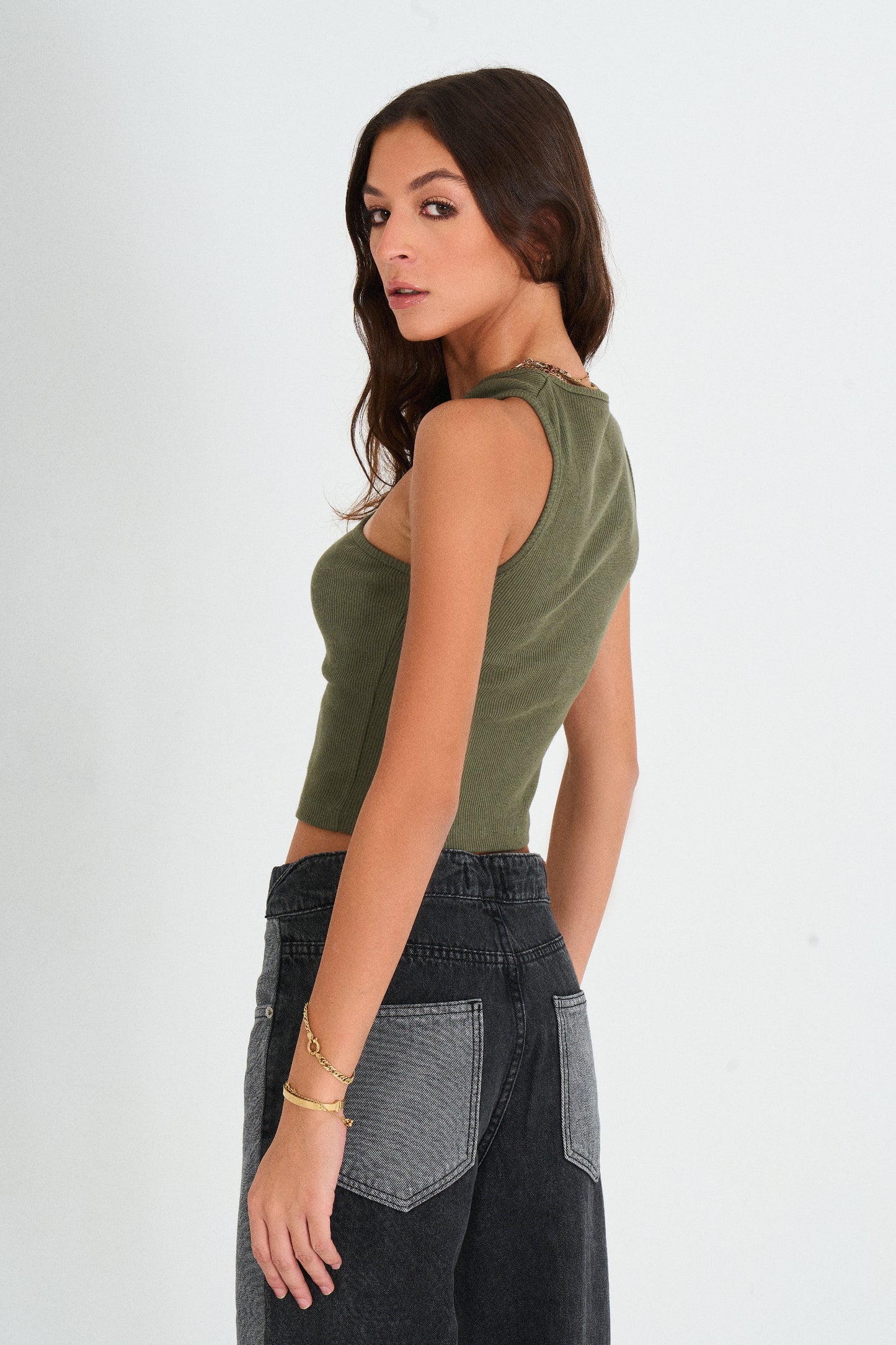 Olive Cutout Top