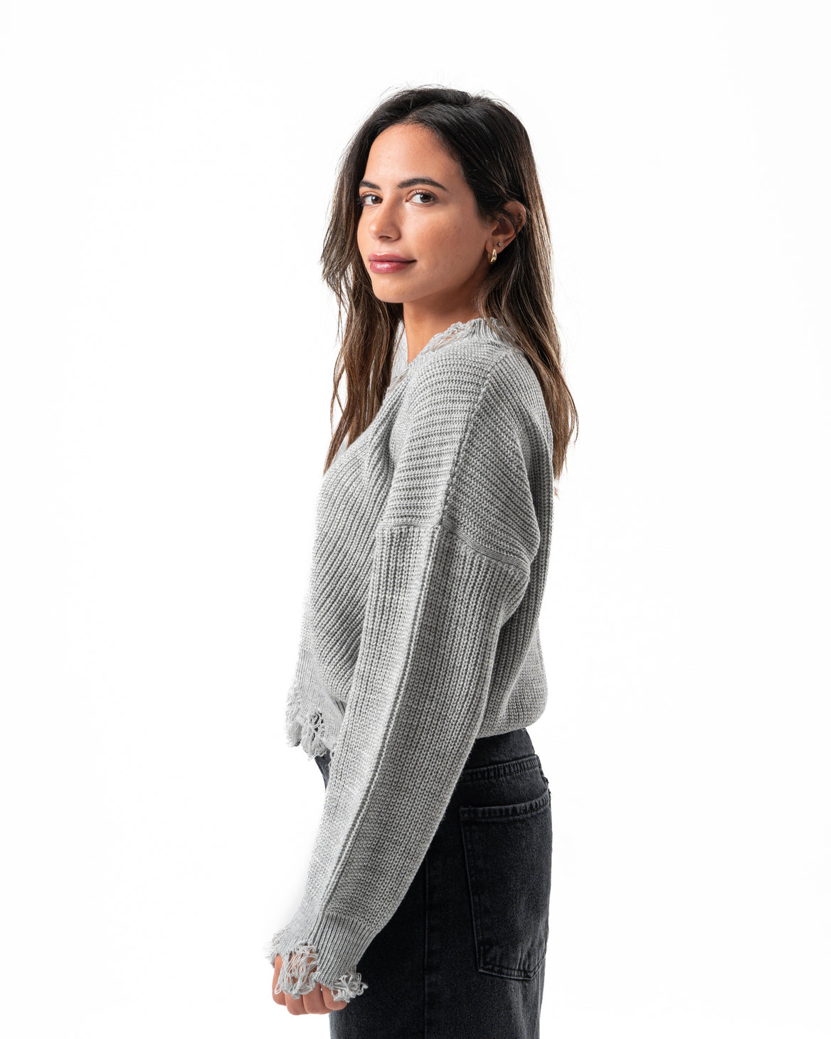 Ripped Pullover in Light Grey