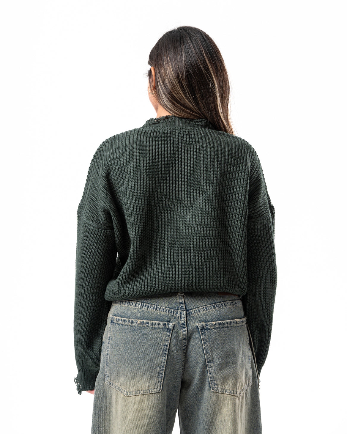 Ripped Pullover in Dark Green