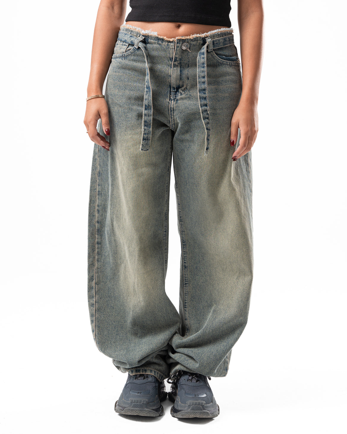 No Waist Jeans in Dirty Wash