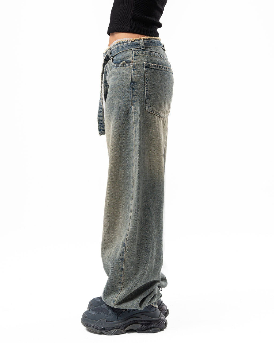 No Waist Jeans in Dirty Wash