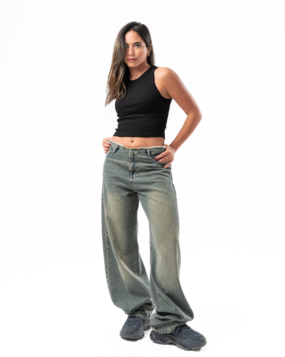 No Waist Jeans in Dirty Wash