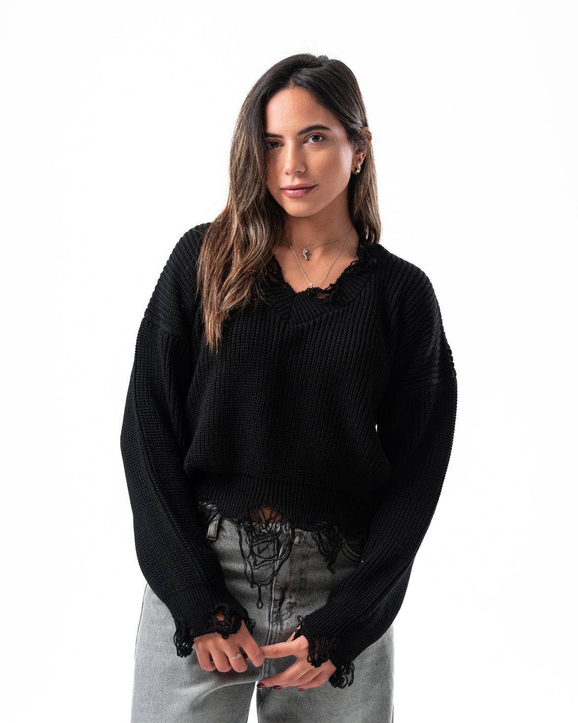 Ripped Pullover in Black