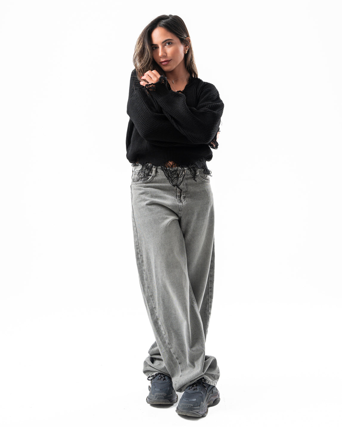 Ripped Pullover in Black