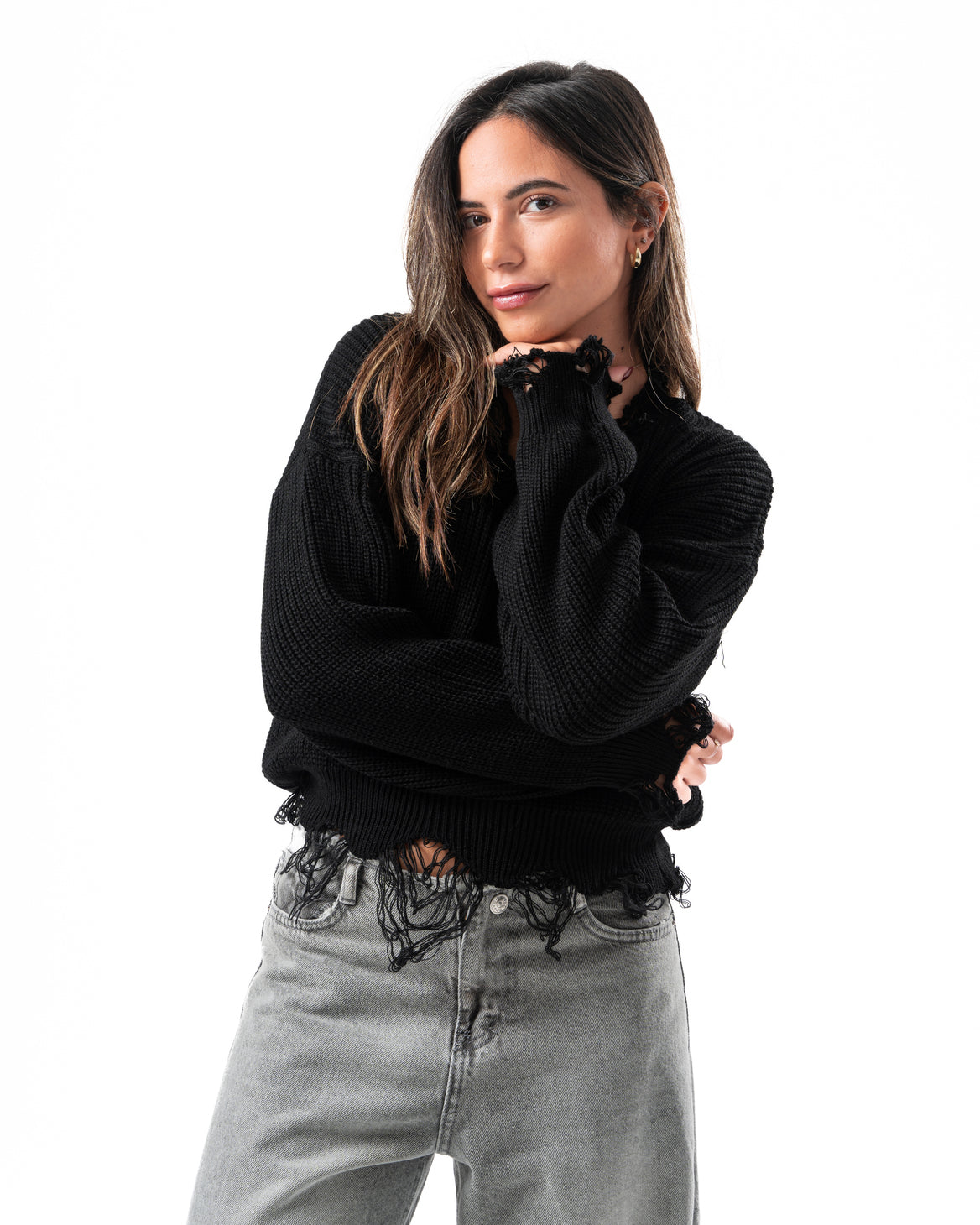 Ripped Pullover in Black