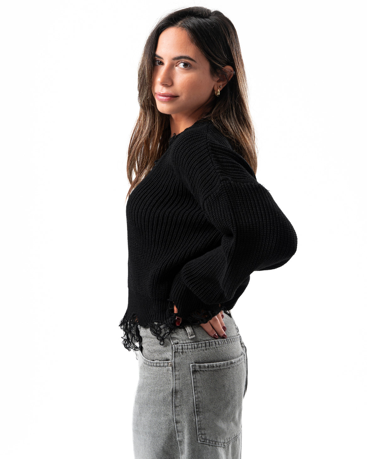 Ripped Pullover in Black