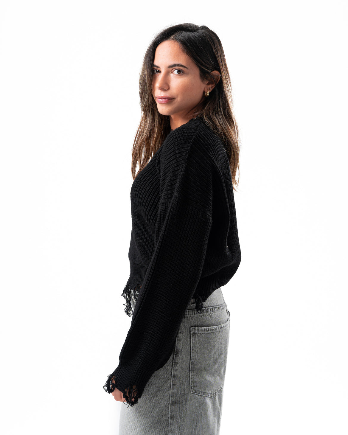 Ripped Pullover in Black