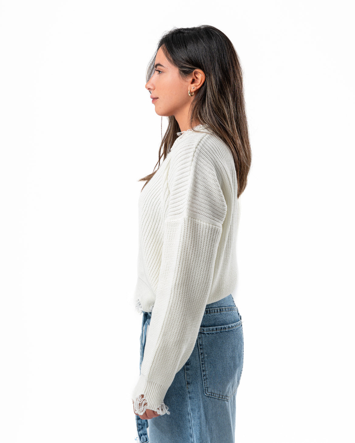 Ripped Pullover in White