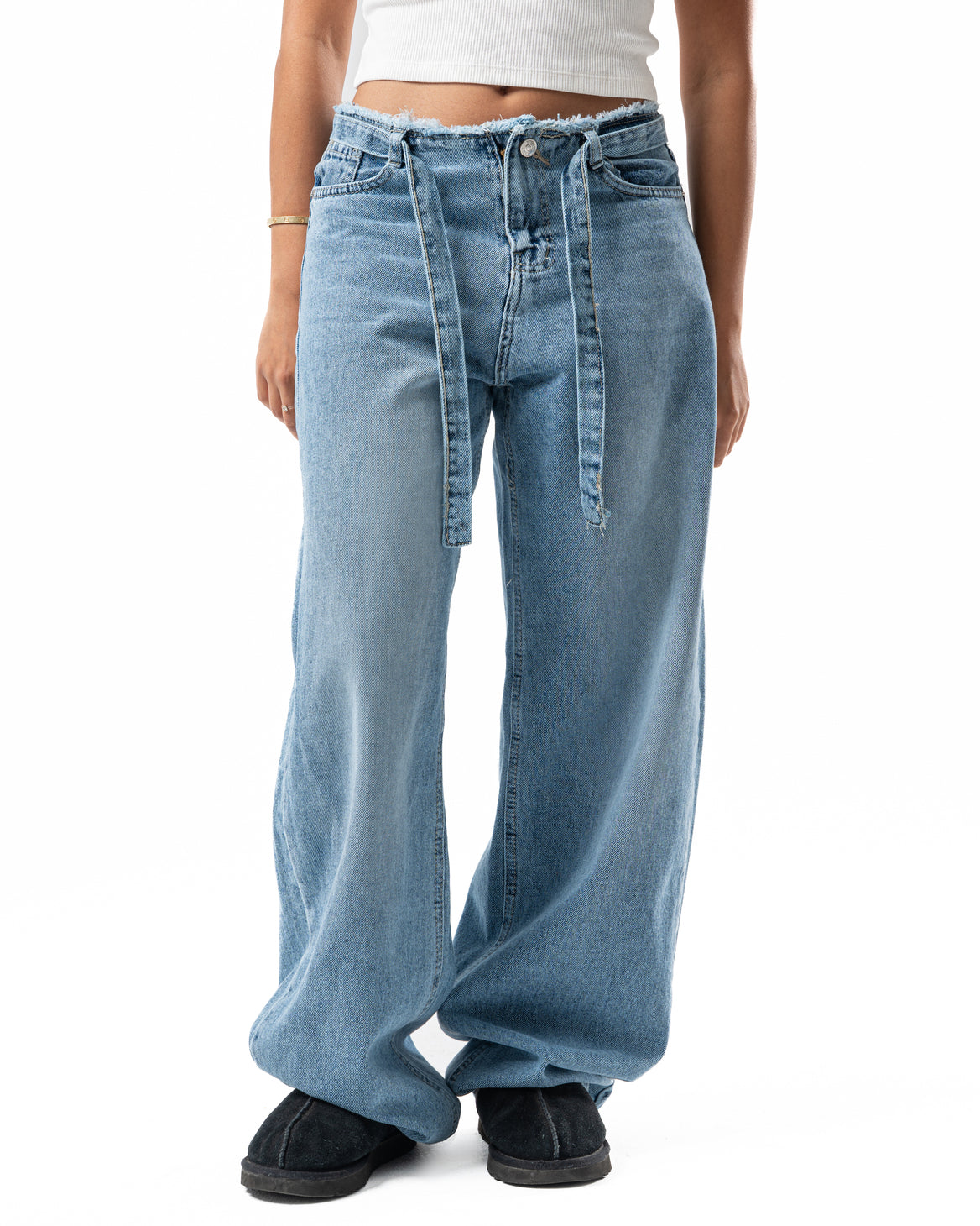 No Waist Jeans in Light Blue Wash
