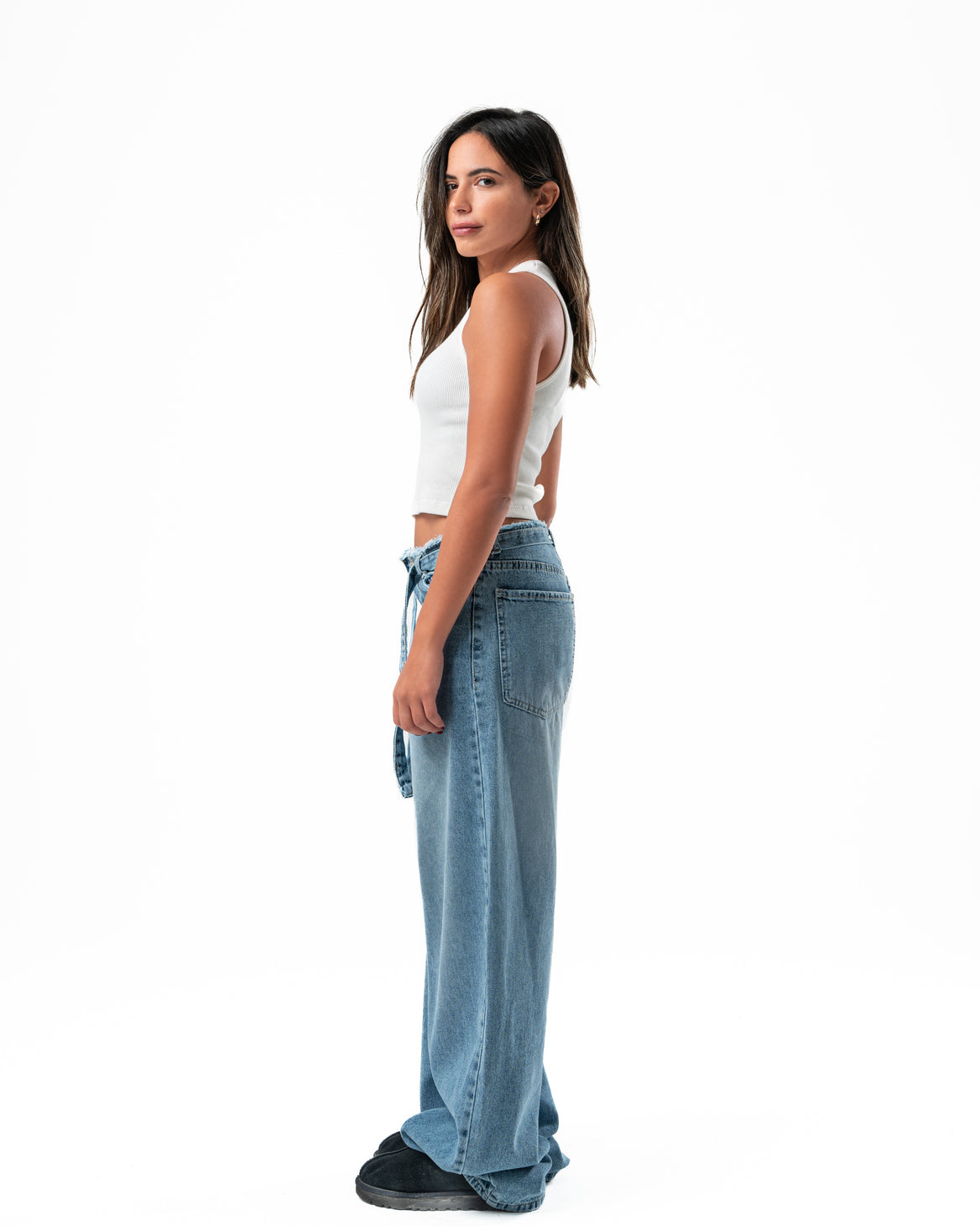 No Waist Jeans in Light Blue Wash