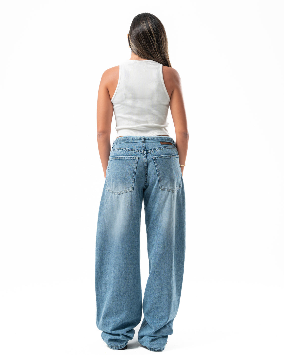 No Waist Jeans in Light Blue Wash