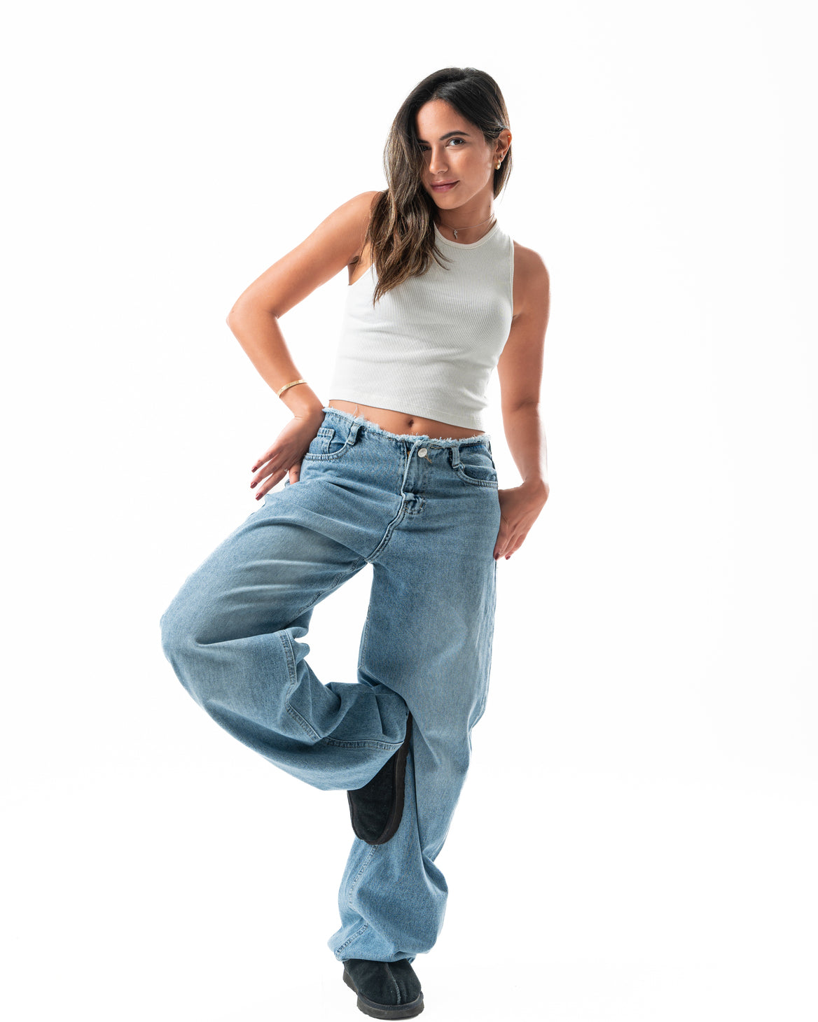 No Waist Jeans in Light Blue Wash