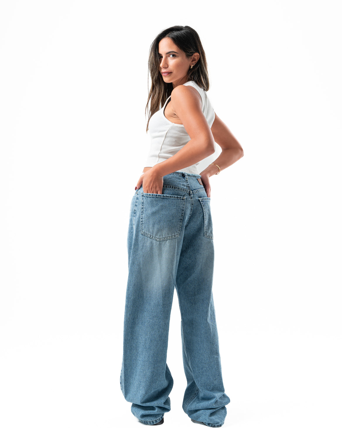 No Waist Jeans in Light Blue Wash