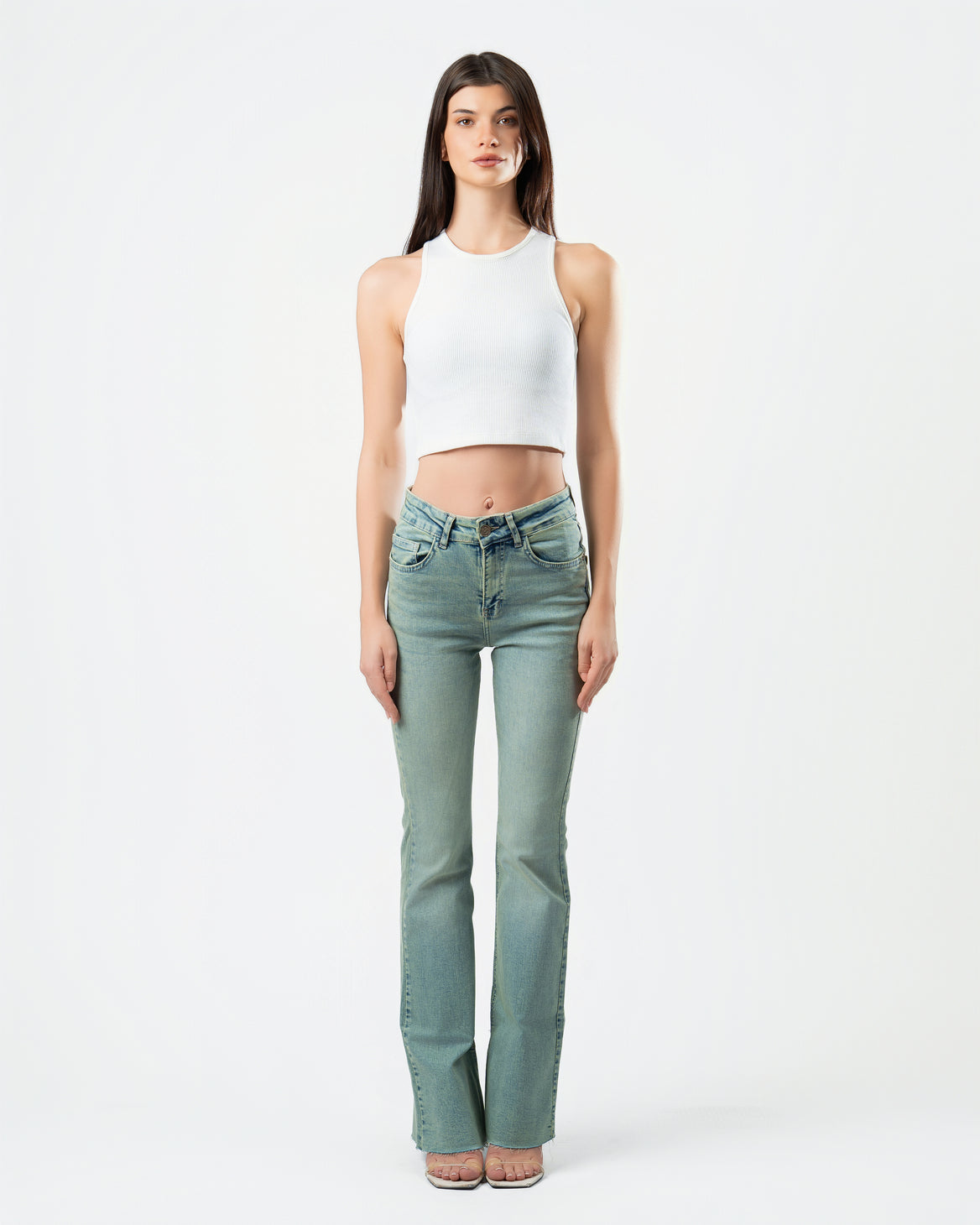Flared Jeans in Washed Green