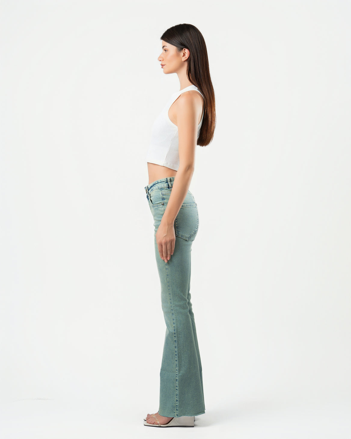 Flared Jeans in Washed Green