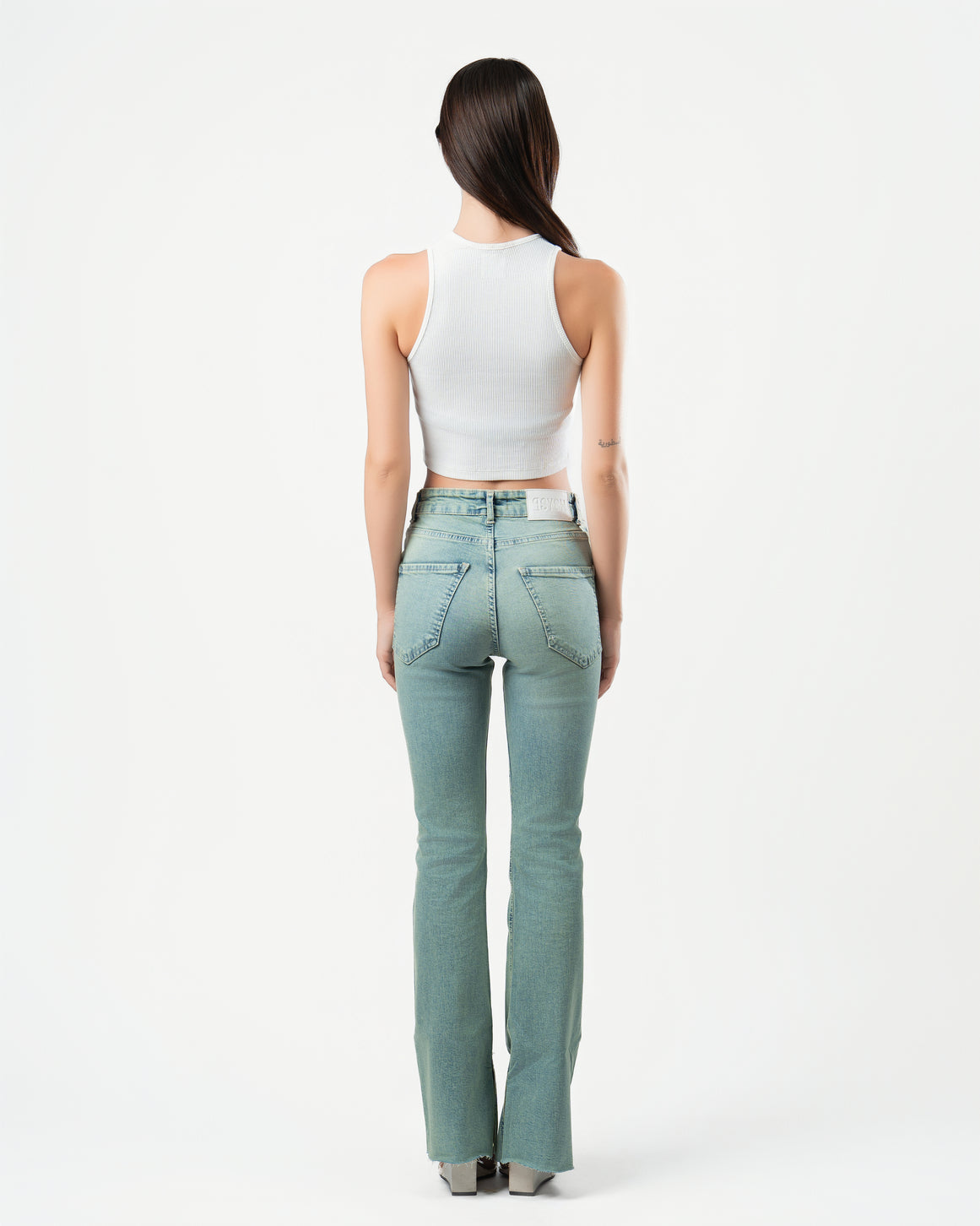 Flared Jeans in Washed Green
