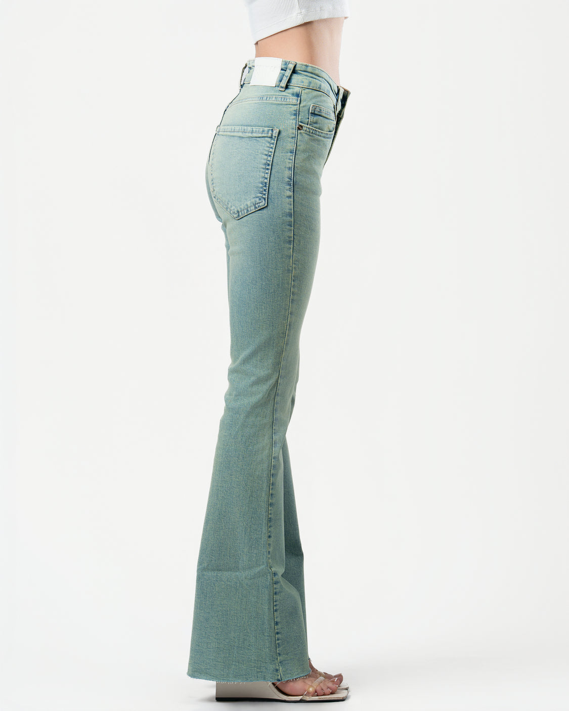Flared Jeans in Washed Green