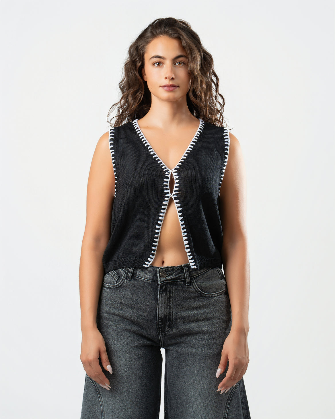 Stitched Knit Top in Black