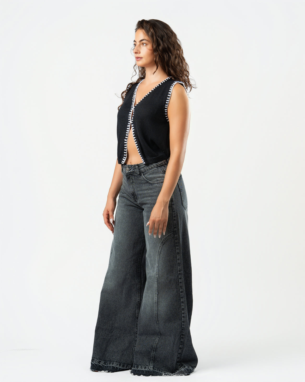 Stitched Knit Top in Black
