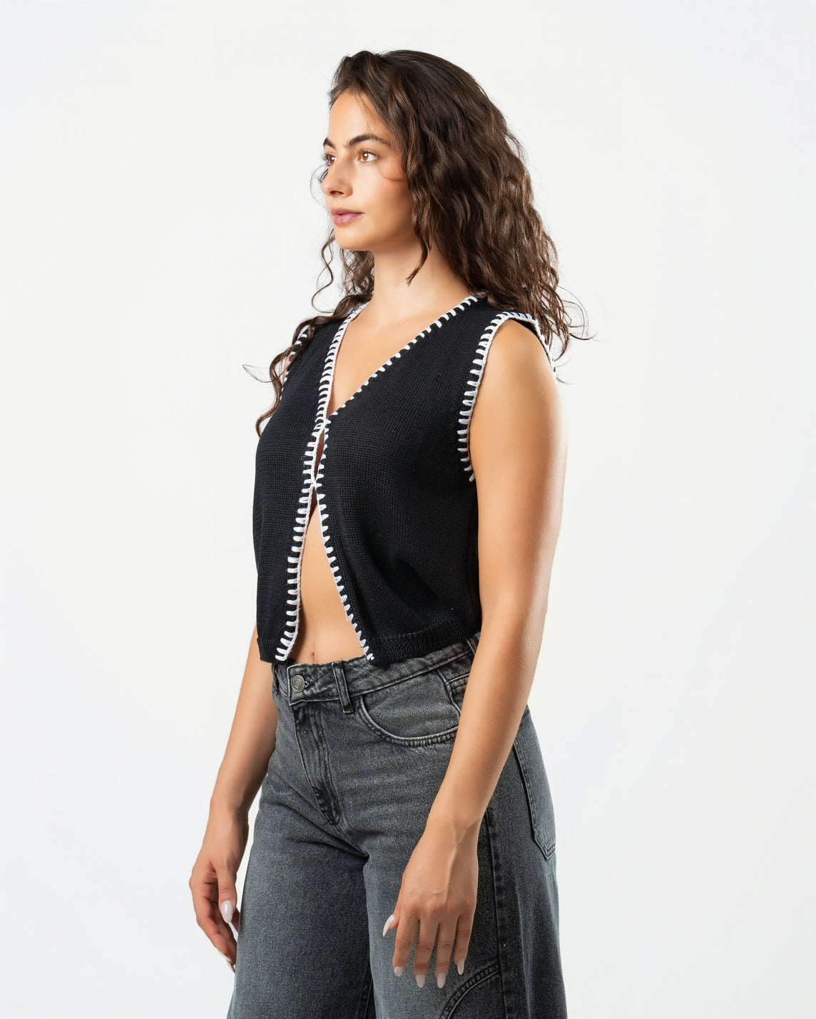 Stitched Knit Top in Black