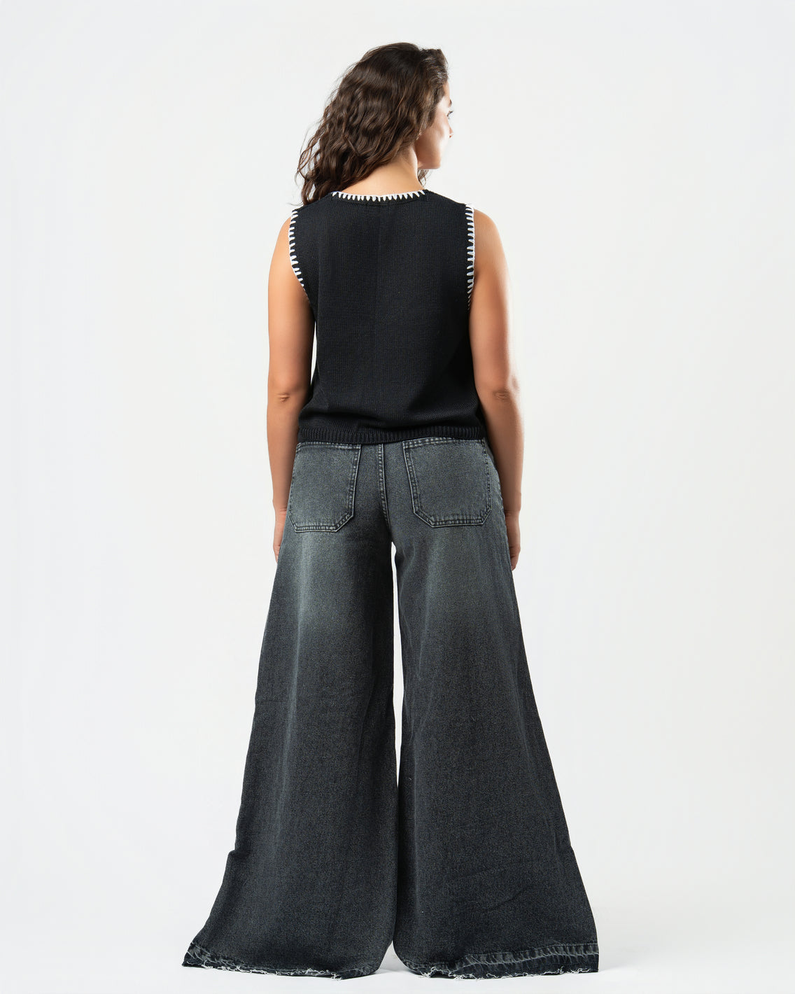 Stitched Knit Top in Black