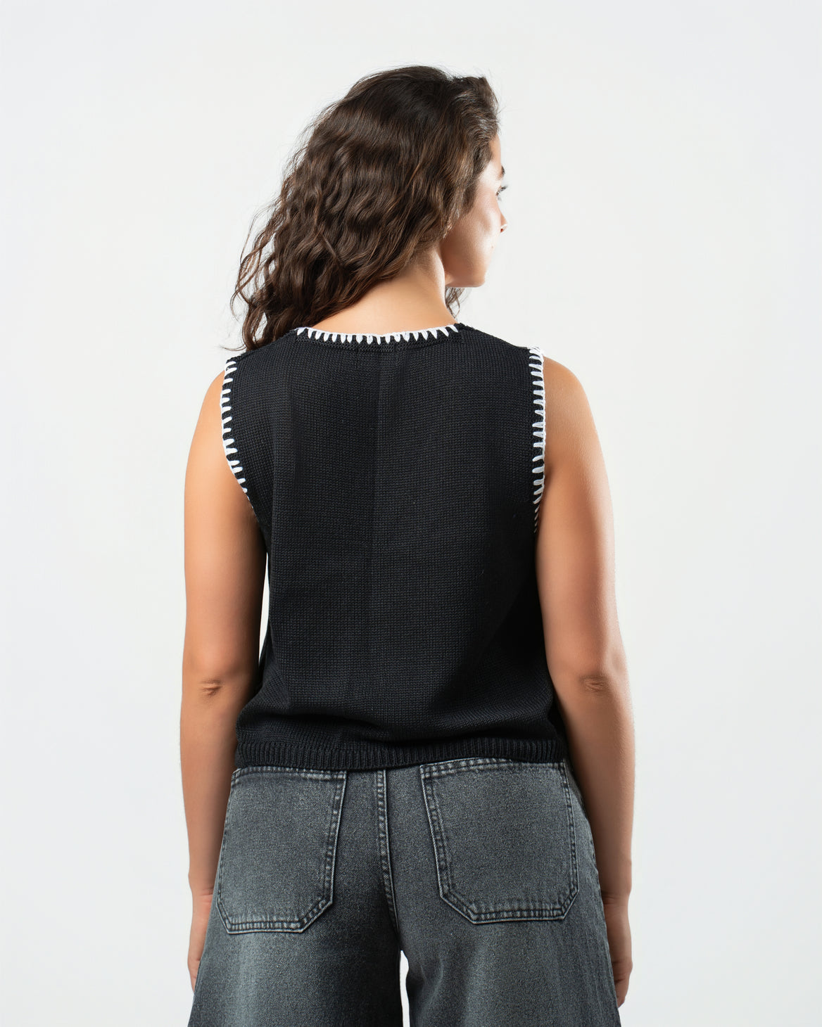Stitched Knit Top in Black