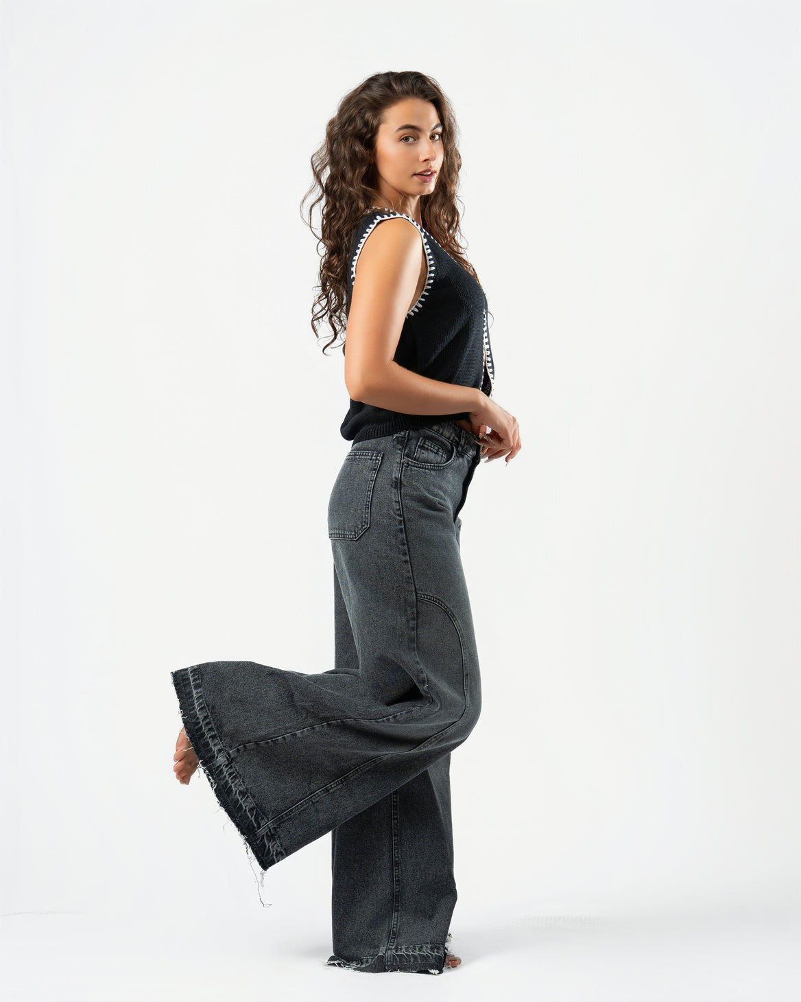 Stitched Knit Top in Black