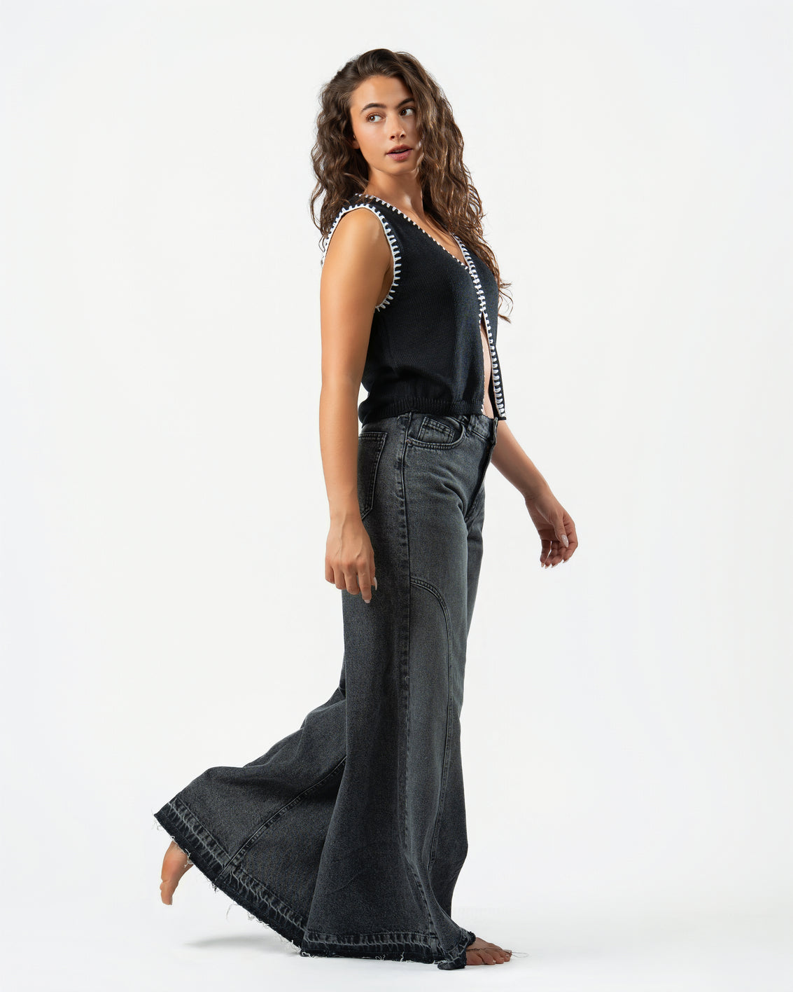 Stitched Knit Top in Black