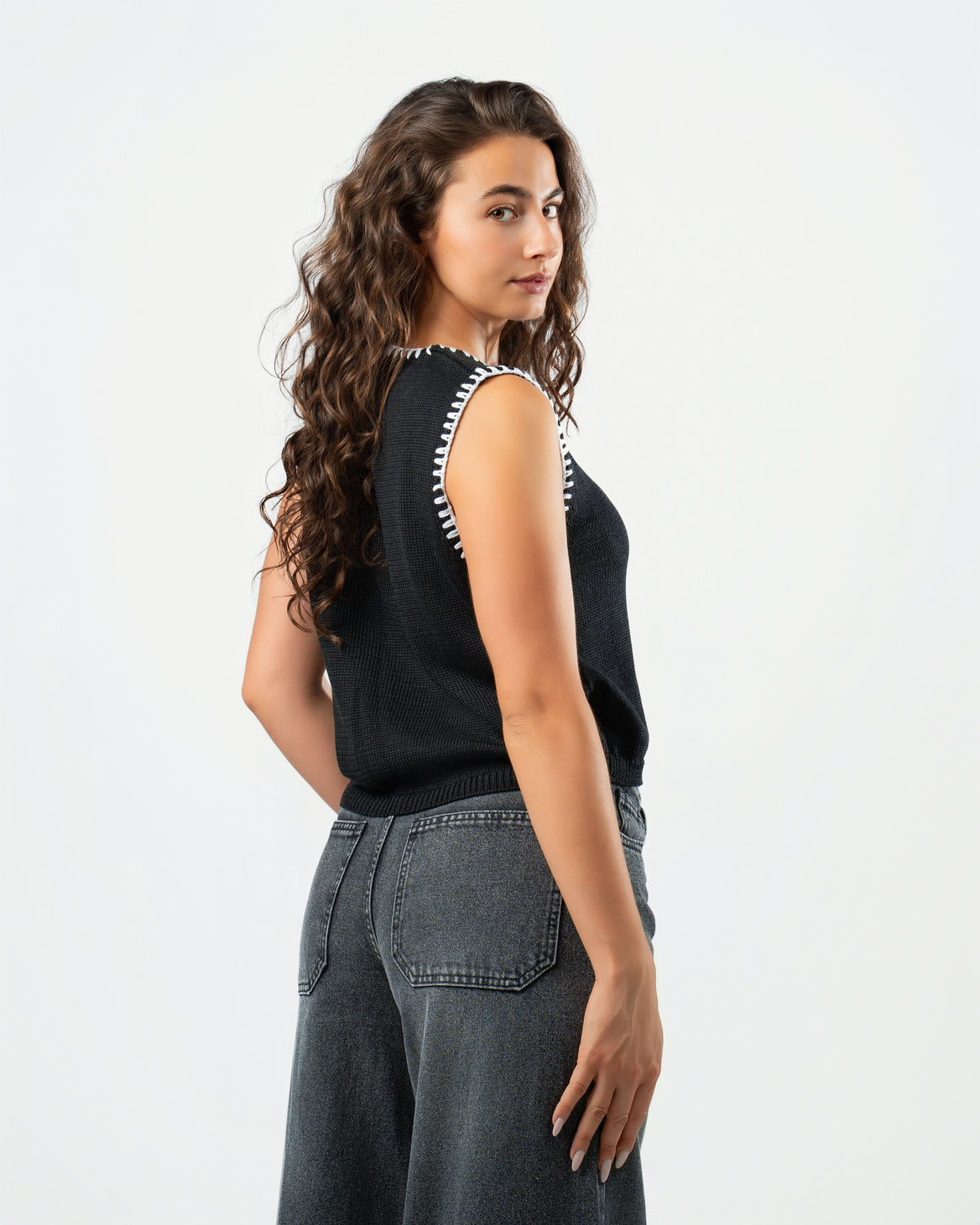 Stitched Knit Top in Black