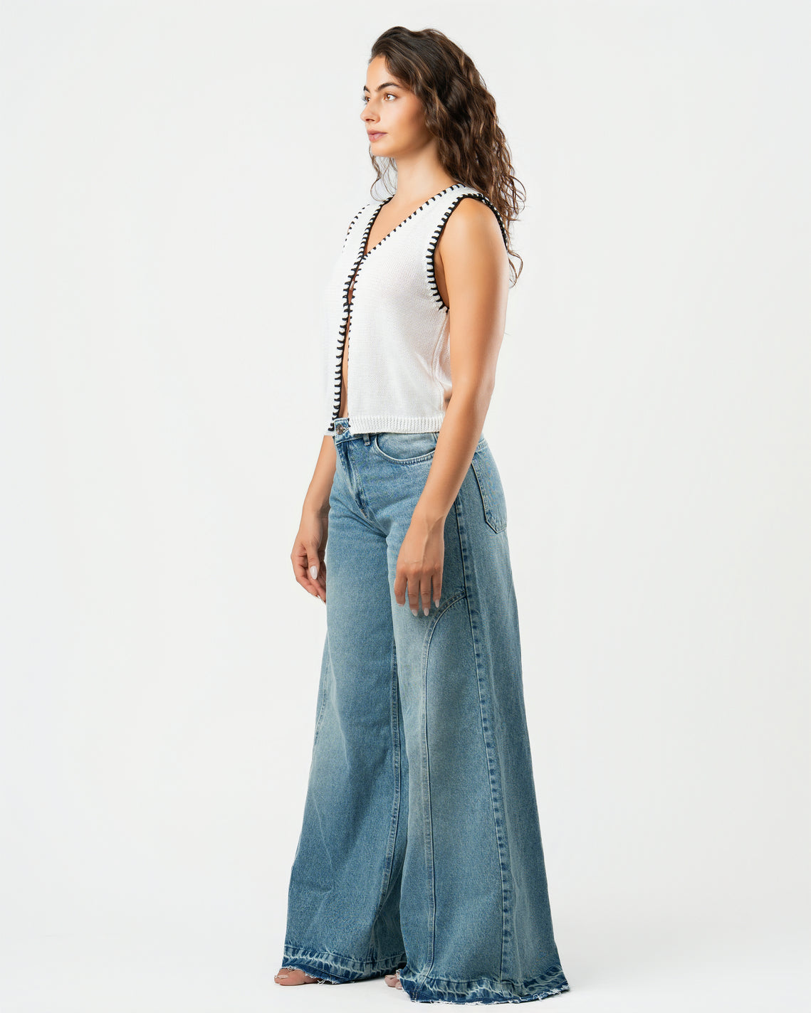 Stitched Knit Top in White