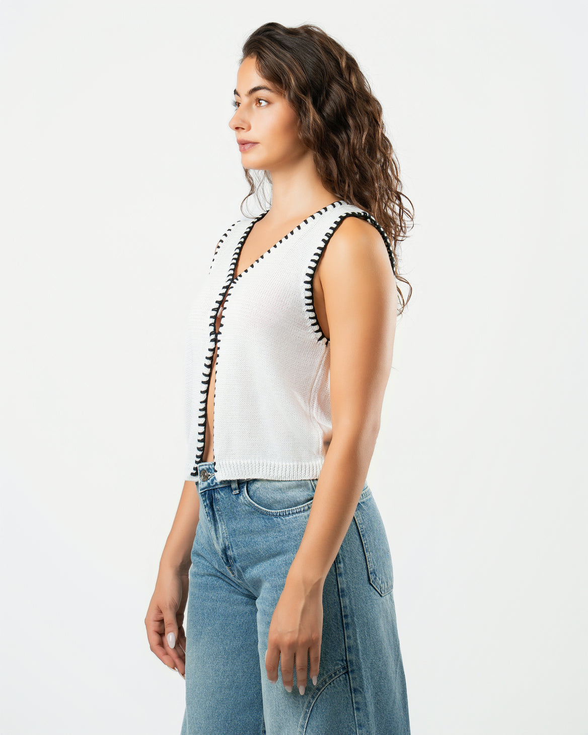 Stitched Knit Top in White