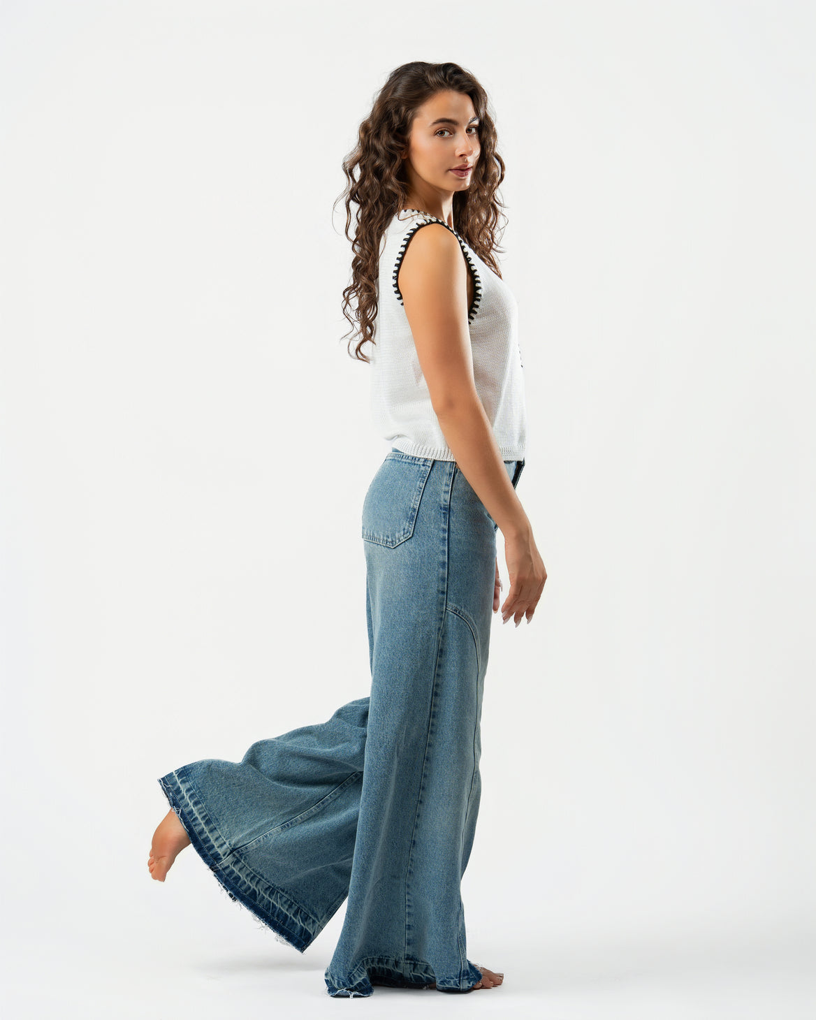 Stitched Knit Top in White