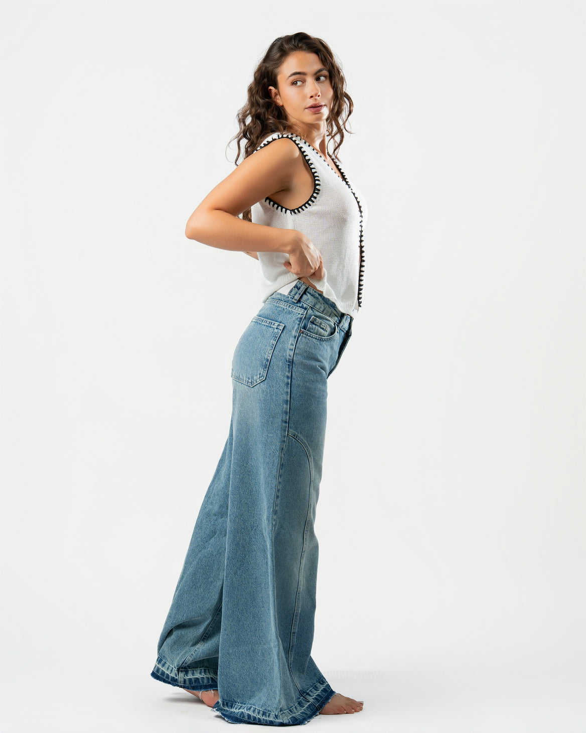 Stitched Knit Top in White