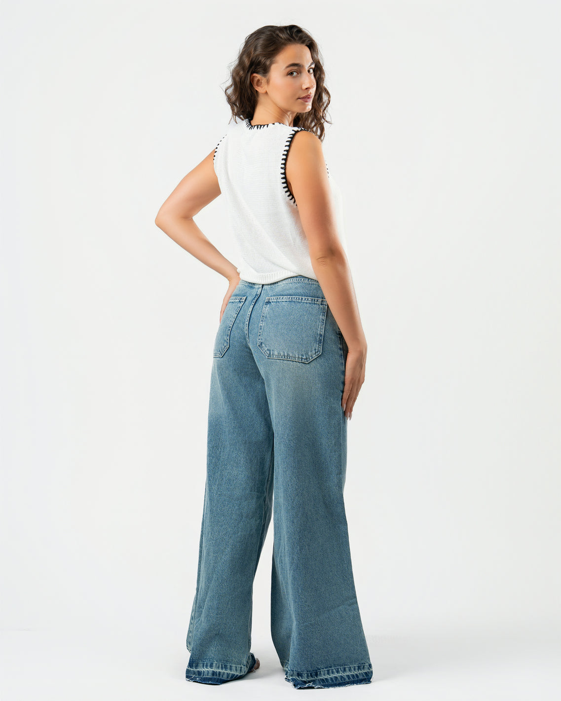 Stitched Knit Top in White