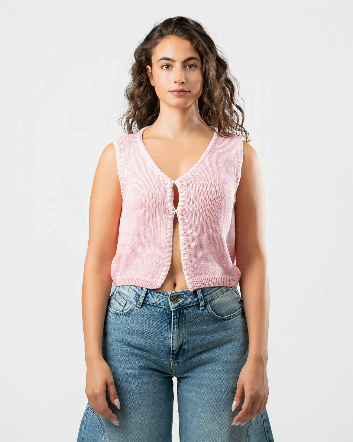 Stitched Knit Top in Pink