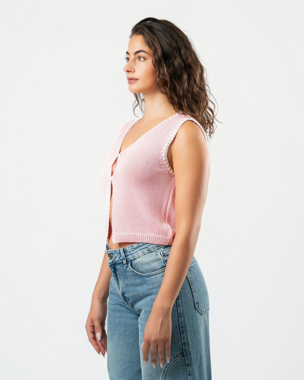 Stitched Knit Top in Pink