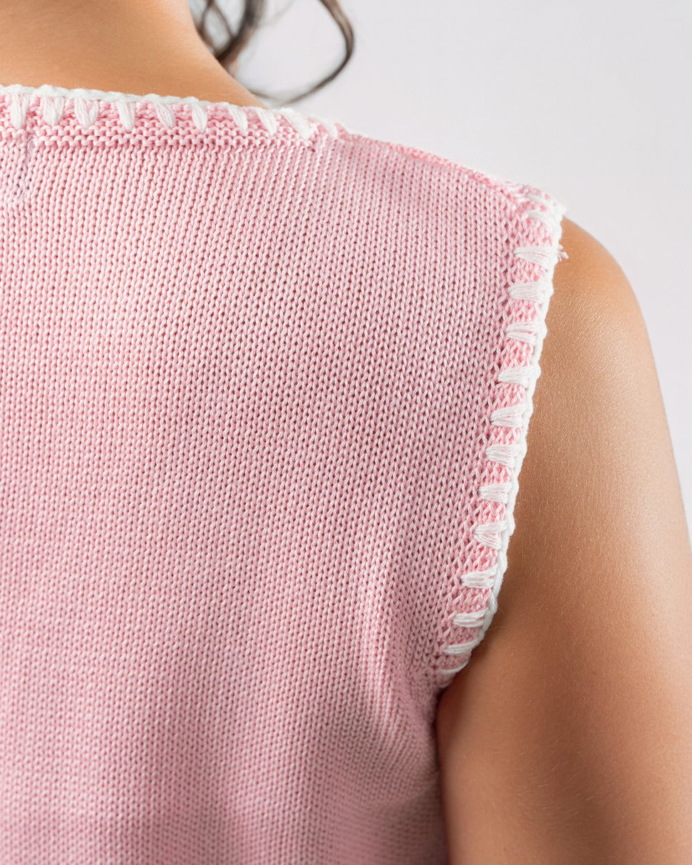 Stitched Knit Top in Pink
