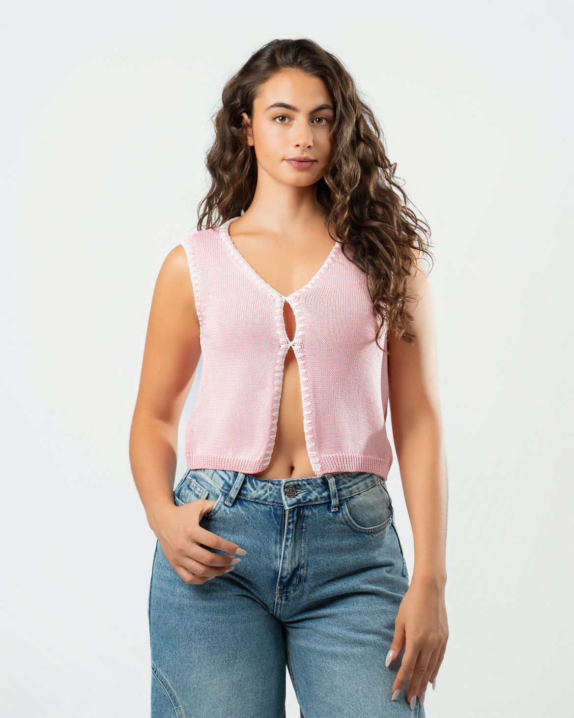 Stitched Knit Top in Pink