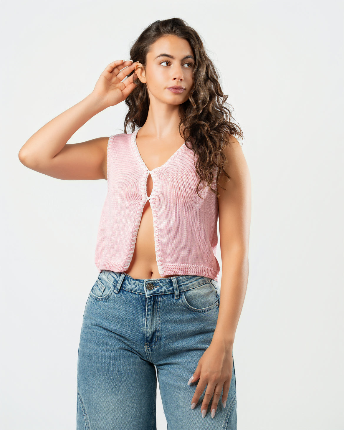 Stitched Knit Top in Pink