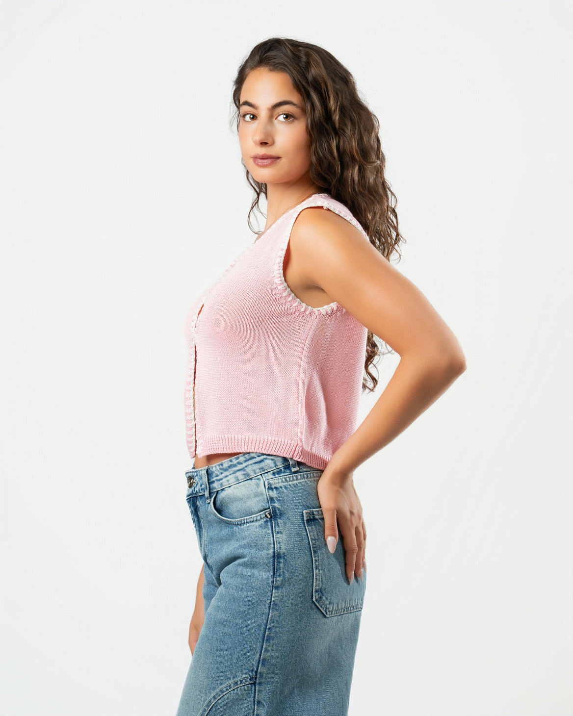 Stitched Knit Top in Pink