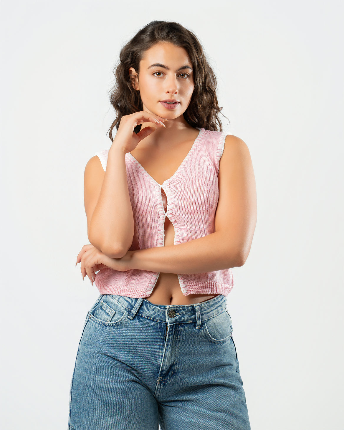 Stitched Knit Top in Pink