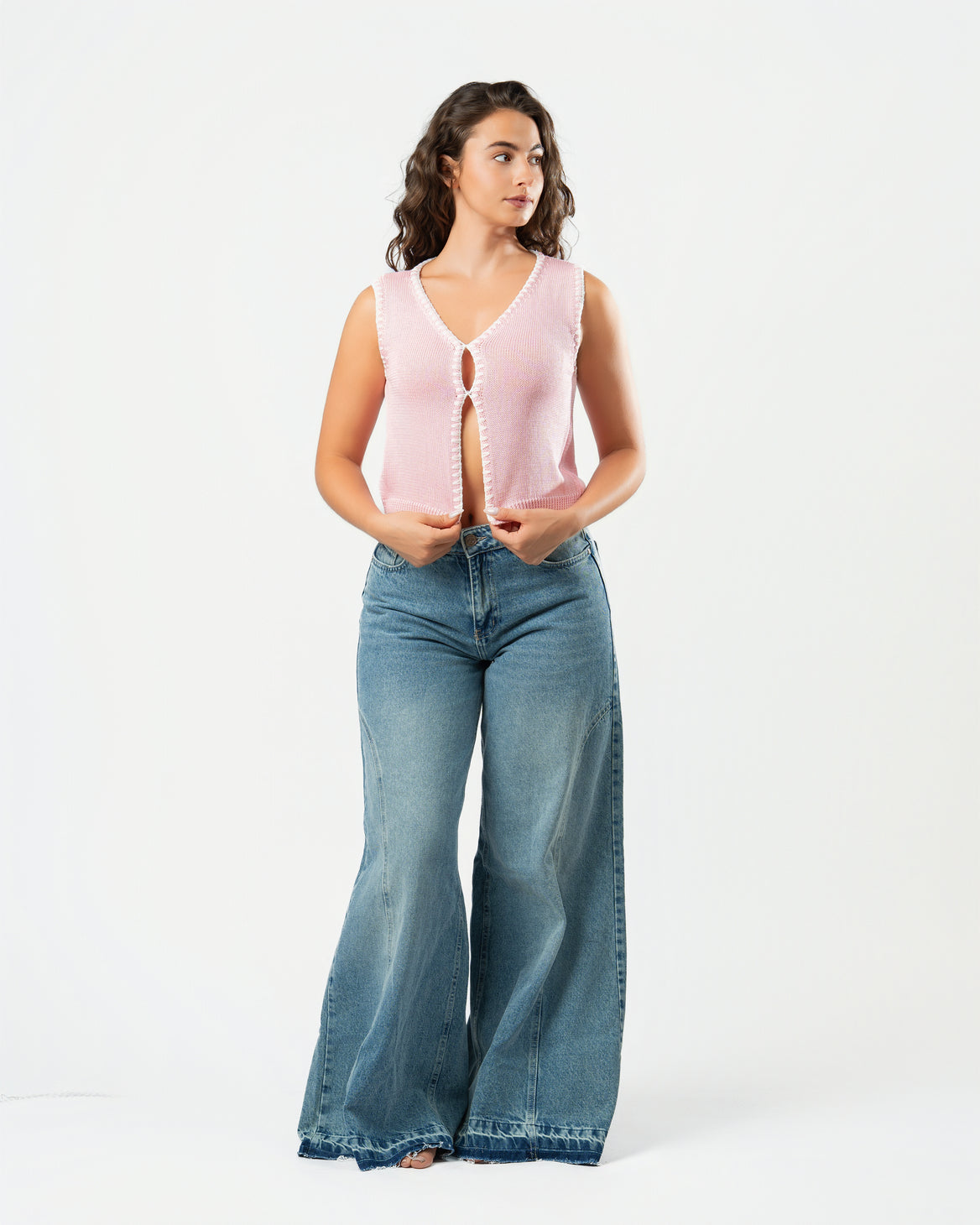 Stitched Knit Top in Pink