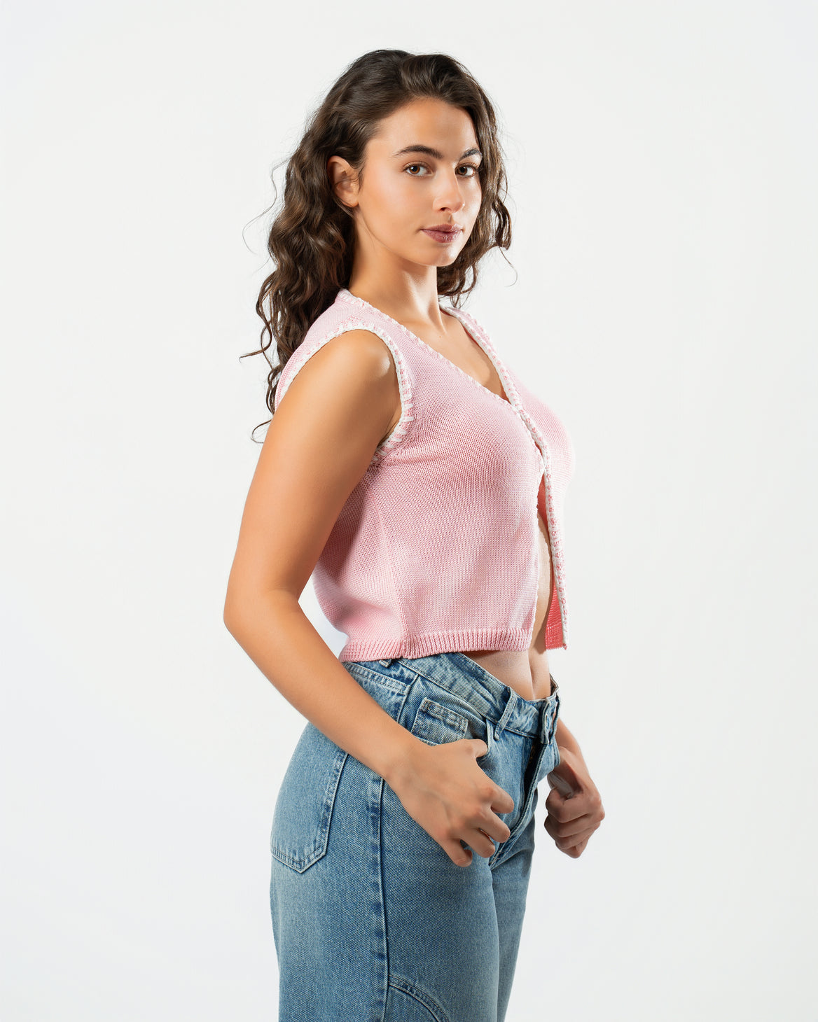 Stitched Knit Top in Pink