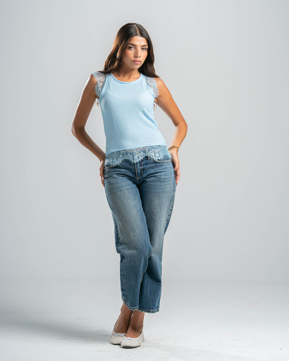 Blue Lace Textured Top