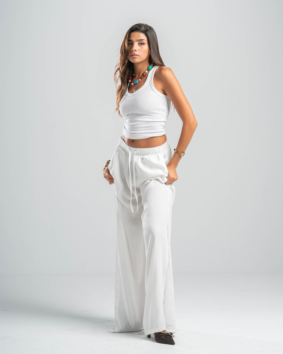 WHITE LACE FLOW PANTS