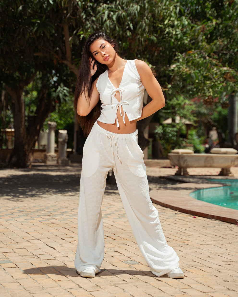 White Crinkle Pants