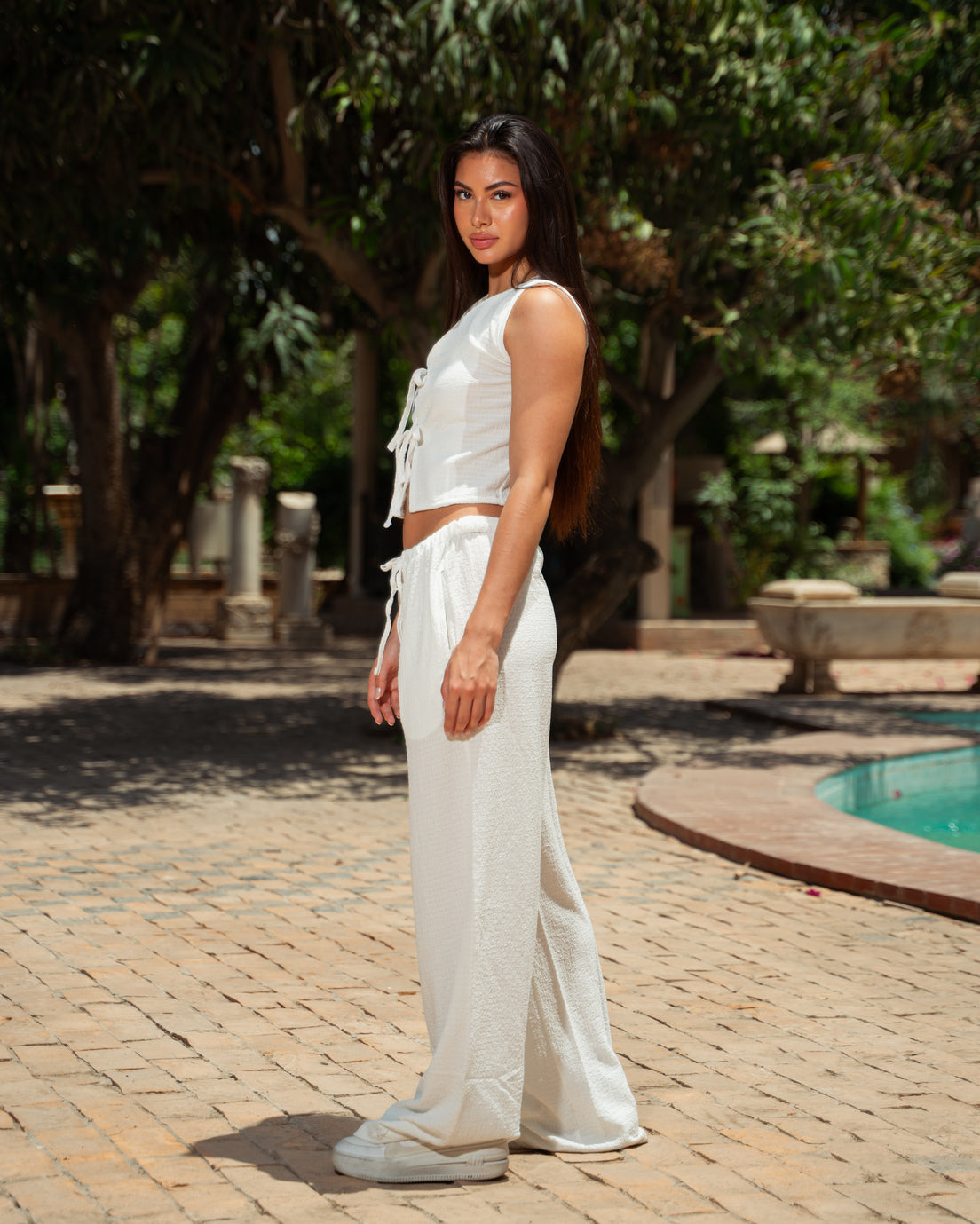 White Crinkle Pants
